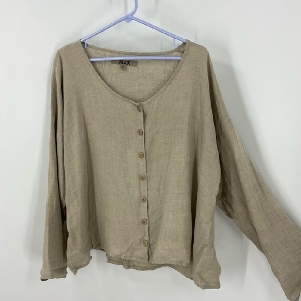 Flax linen oversize Lagenlook button front blouse M